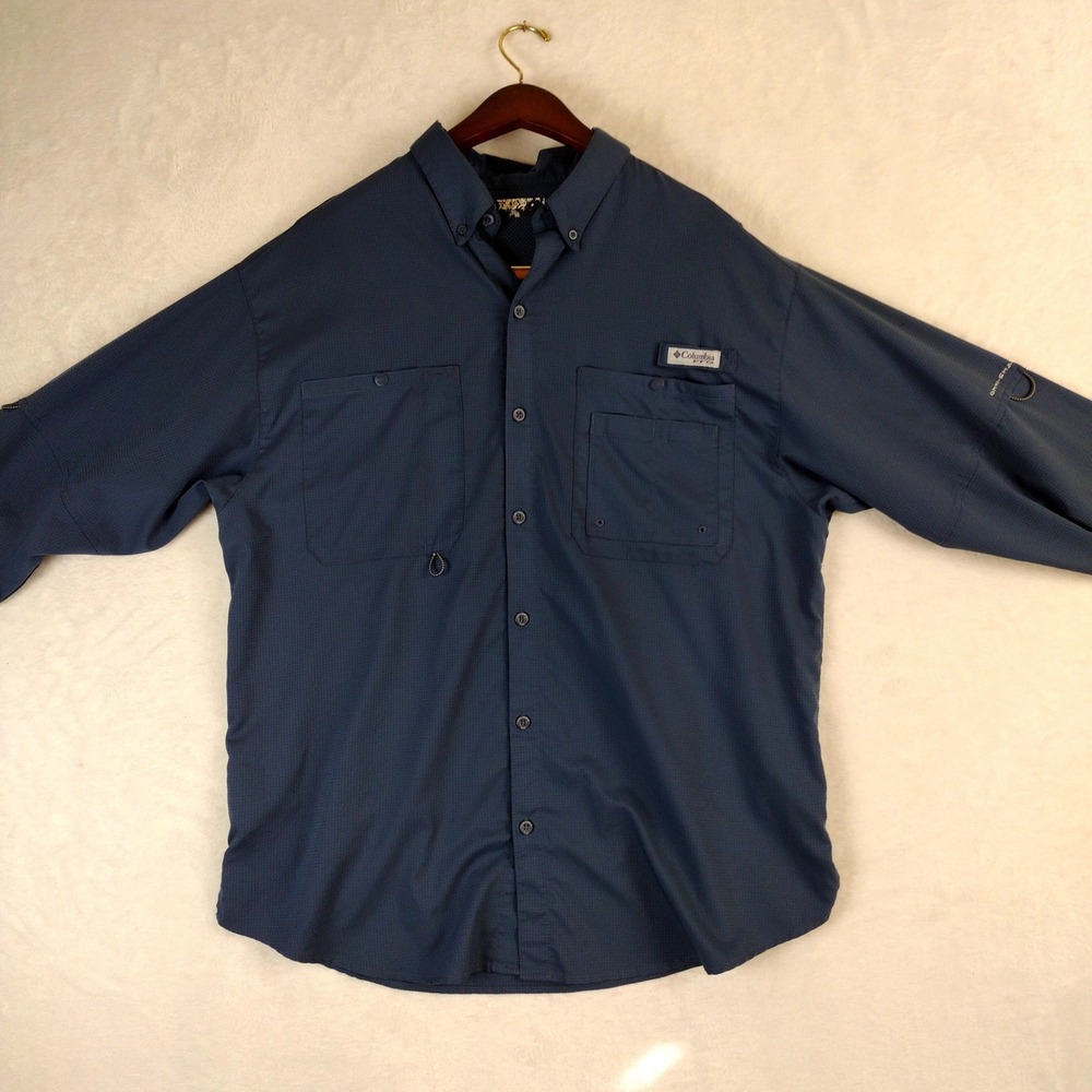 Columbia PFG Mens Blue Ripstop Long Sleeve Fishing Shirt XM7002 XL